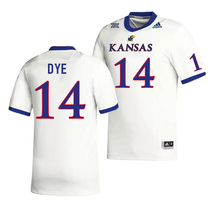 Men #14 Jalen Dye Kansas Jayhawks College Football Jerseys Stitched Sale-White